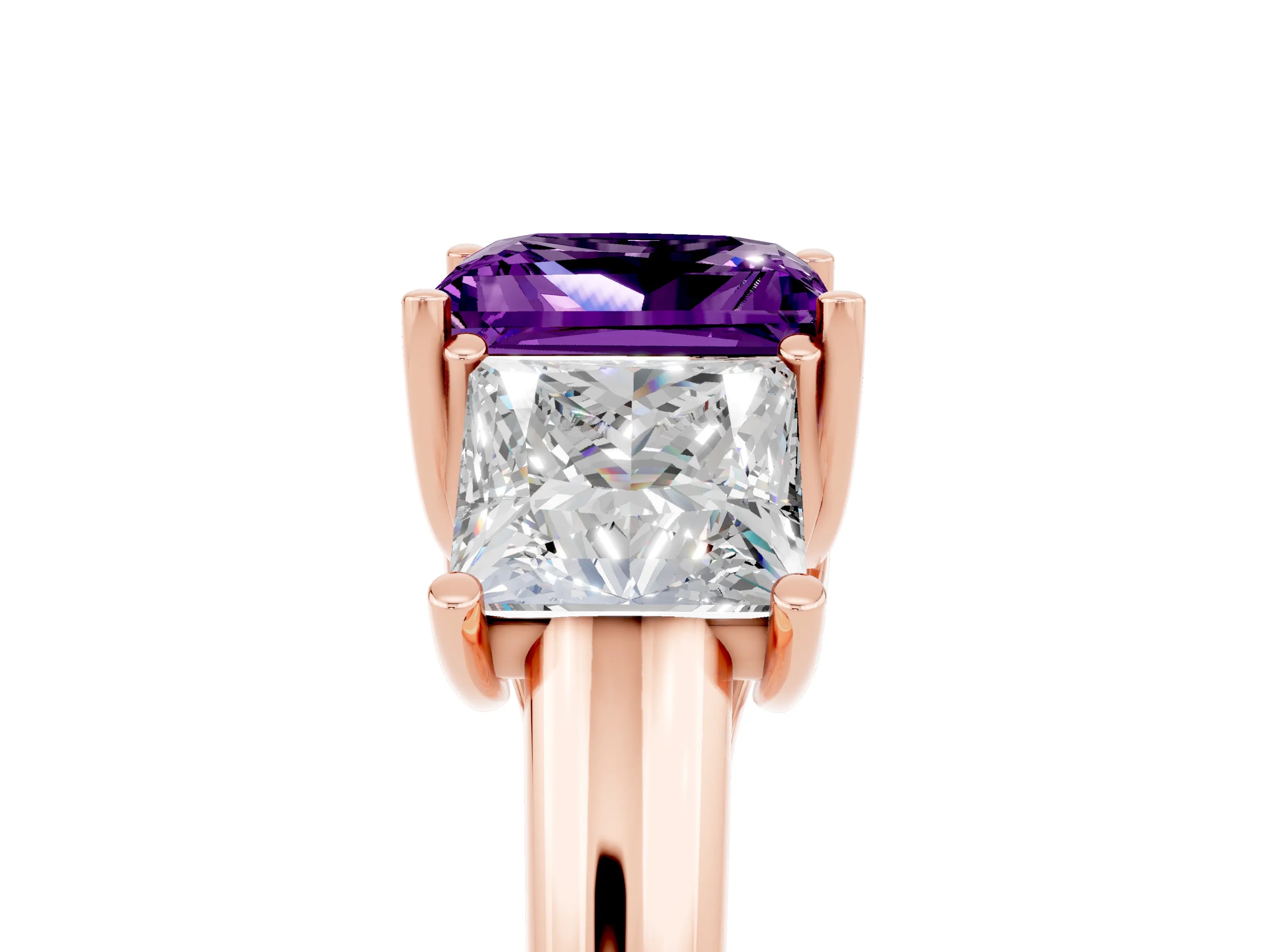 Rose gold Three-Stone Princess Cut Amethyst Engagement Ring with Prong Setting_5