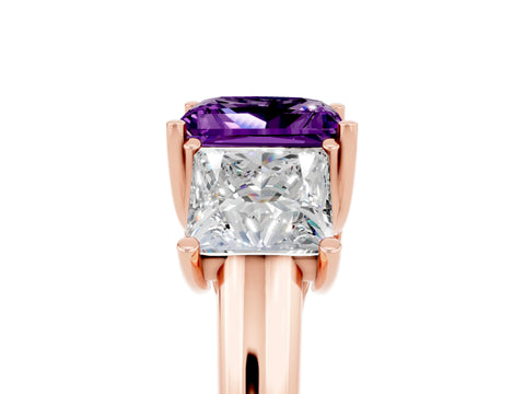 Rose gold Three-Stone Princess Cut Amethyst Engagement Ring with Prong Setting_5