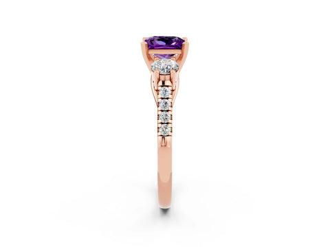 Rose gold Three-Stone Princess Cut Amethyst Pavé Band with Four-Prong Setting_2