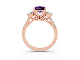 Rose gold Three-Stone Princess Cut Amethyst Pavé Band with Four-Prong Setting_3
