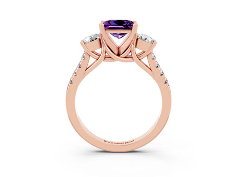Rose gold Three-Stone Princess Cut Amethyst Pavé Band with Four-Prong Setting_3