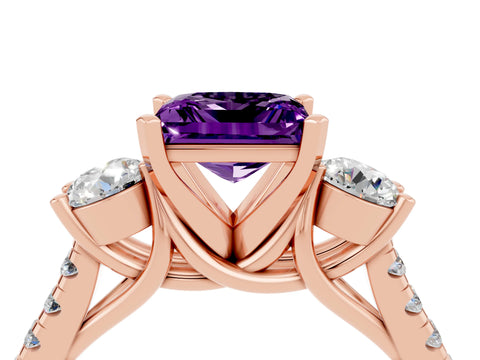 Rose gold Three-Stone Princess Cut Amethyst Pavé Band with Four-Prong Setting_4