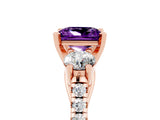 Rose gold Three-Stone Princess Cut Amethyst Pavé Band with Four-Prong Setting_5