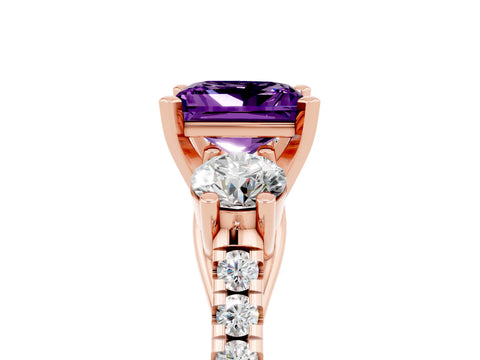 Rose gold Three-Stone Princess Cut Amethyst Pavé Band with Four-Prong Setting_5