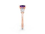 Rose gold Three-Stone Princess Cut Amethyst Ring with Pear Side Stones and Four-Prong Setting_2