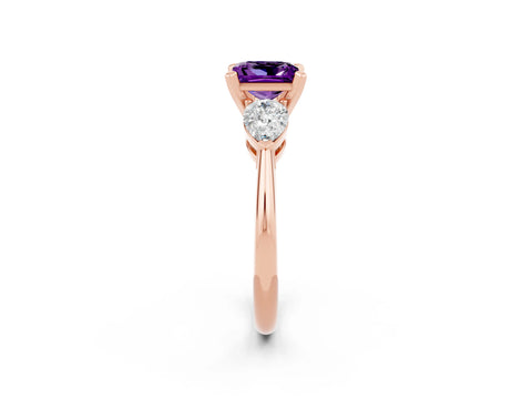 Rose gold Three-Stone Princess Cut Amethyst Ring with Pear Side Stones and Four-Prong Setting_2