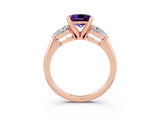 Rose gold Three-Stone Princess Cut Amethyst Ring with Pear Side Stones and Four-Prong Setting_3