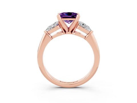 Rose gold Three-Stone Princess Cut Amethyst Ring with Pear Side Stones and Four-Prong Setting_3