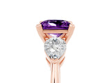Rose gold Three-Stone Princess Cut Amethyst Ring with Pear Side Stones and Four-Prong Setting_5