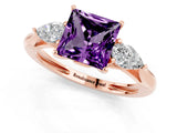 Rose gold Three-Stone Princess Cut Amethyst Ring with Pear  Side Stones in Four-Prong Setting_13