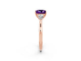 Rose gold Three-Stone Princess Cut Amethyst Ring with Pear  Side Stones in Four-Prong Setting_14