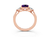 Rose gold Three-Stone Princess Cut Amethyst Ring with Pear  Side Stones in Four-Prong Setting_15