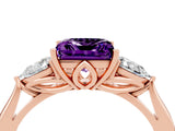 Rose gold Three-Stone Princess Cut Amethyst Ring with Pear  Side Stones in Four-Prong Setting_16