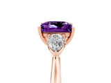 Rose gold Three-Stone Princess Cut Amethyst Ring with Pear  Side Stones in Four-Prong Setting_17