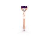 Rose gold Three-Stone Princess Cut Amethyst Ring with Pear  Side Stones in Four-Prong Setting_38