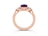 Rose gold Three-Stone Princess Cut Amethyst Ring with Pear  Side Stones in Four-Prong Setting_39