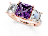 Rose gold Three-Stone Princess Cut Amethyst Ring with Round  Pavé Band and Prong Setting_15