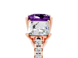 Rose gold Three-Stone Princess Cut Amethyst Ring with Round  Pavé Band and Prong Setting_19