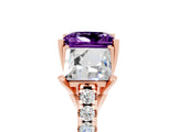 Rose gold Three-Stone Princess Cut Amethyst Ring with Round  Pavé Band and Prong Setting_29