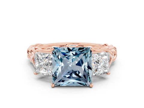 Rose gold Three-Stone Princess Cut Aquamarine Braided Band Ring with Four-Prong Setting_36