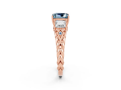 Rose gold Three-Stone Princess Cut Aquamarine Braided Band Ring with Four-Prong Setting_38