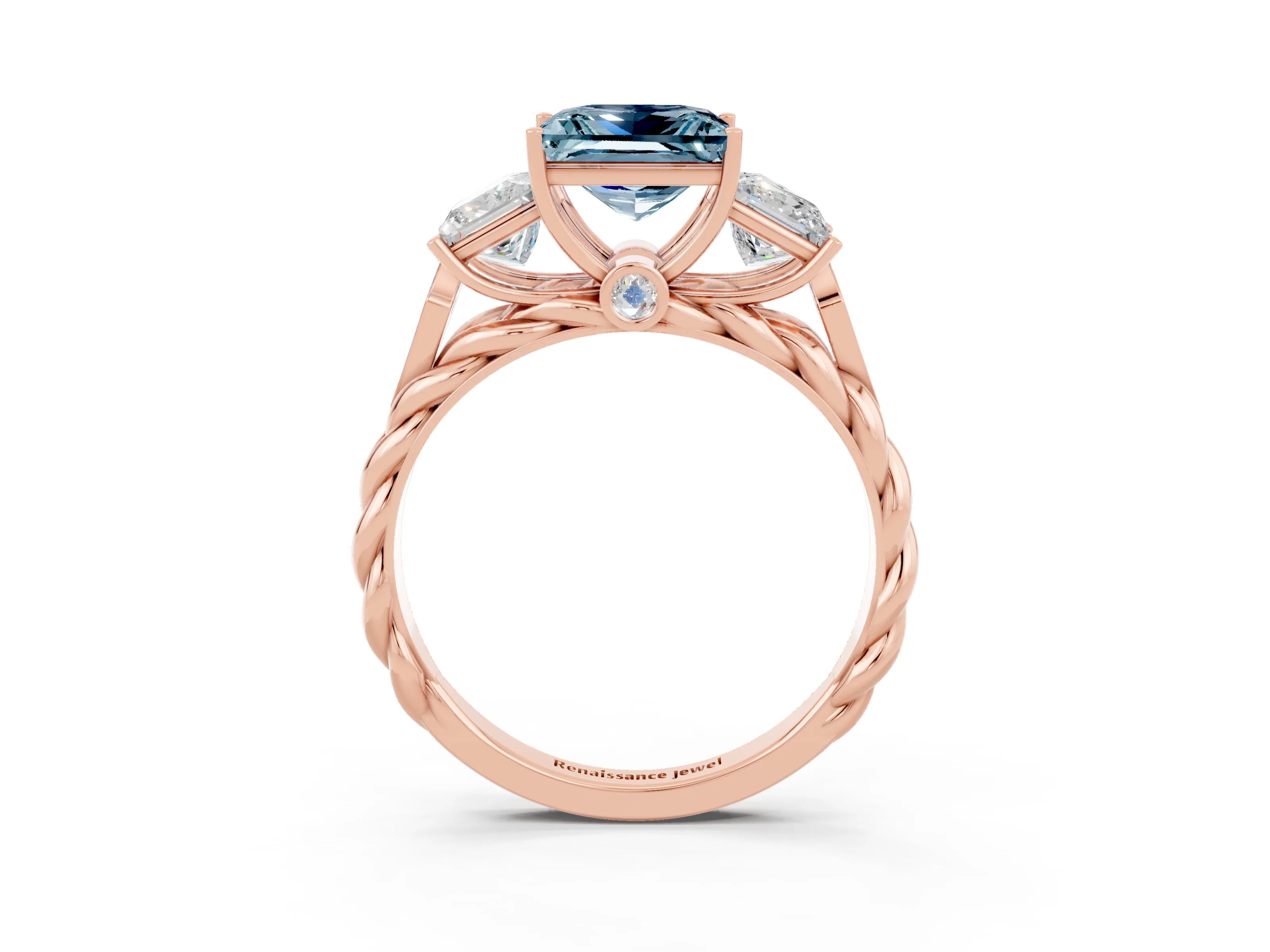 Rose gold Three-Stone Princess Cut Aquamarine Braided Band Ring with Four-Prong Setting_39