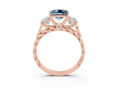 Rose gold Three-Stone Princess Cut Aquamarine Braided Band Ring with Four-Prong Setting_39