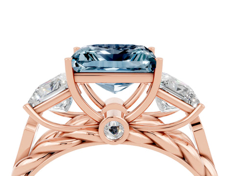 Rose gold Three-Stone Princess Cut Aquamarine Braided Band Ring with Four-Prong Setting_40