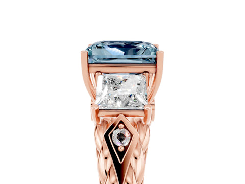 Rose gold Three-Stone Princess Cut Aquamarine Braided Band Ring with Four-Prong Setting_41