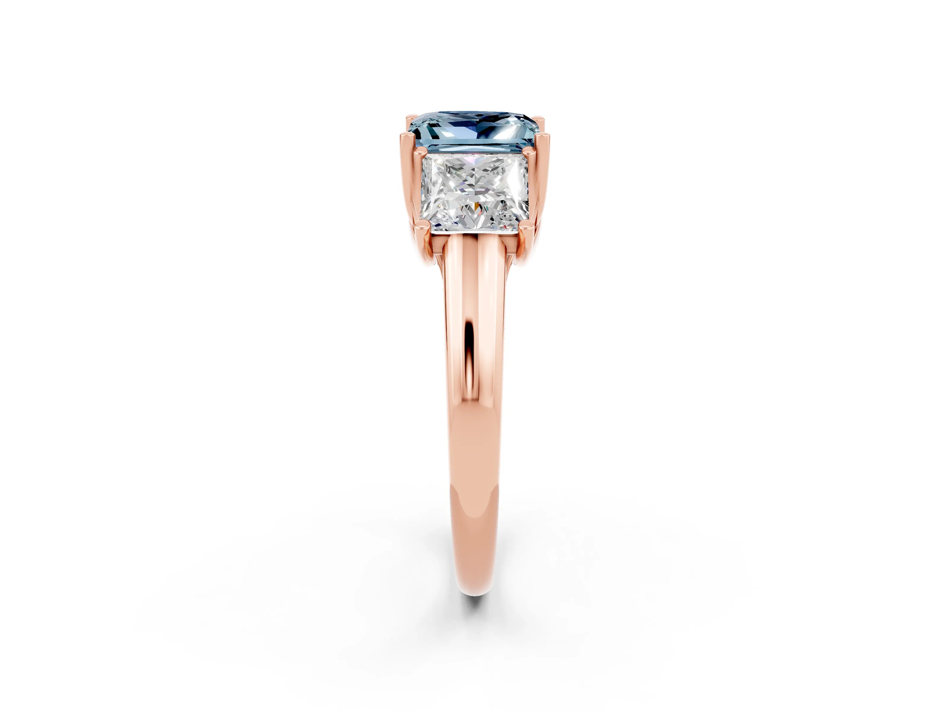 Rose gold Three-Stone Princess Cut Aquamarine Engagement Ring with Prong Setting_2