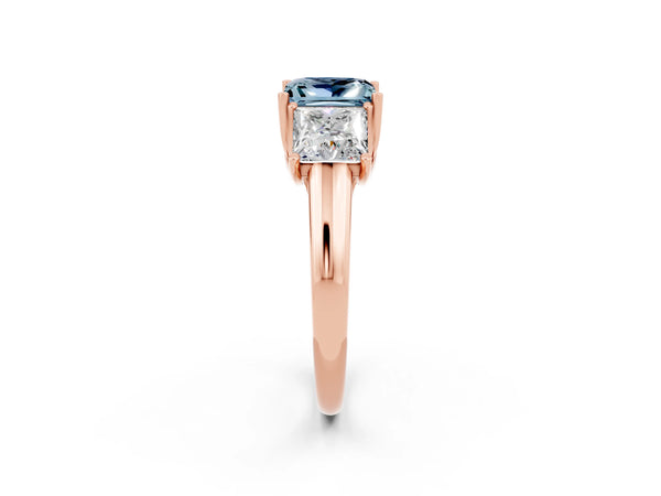 Rose gold Three-Stone Princess Cut Aquamarine Engagement Ring with Prong Setting