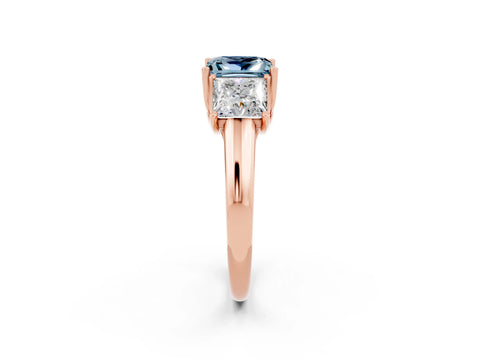Rose gold Three-Stone Princess Cut Aquamarine Engagement Ring with Prong Setting_2