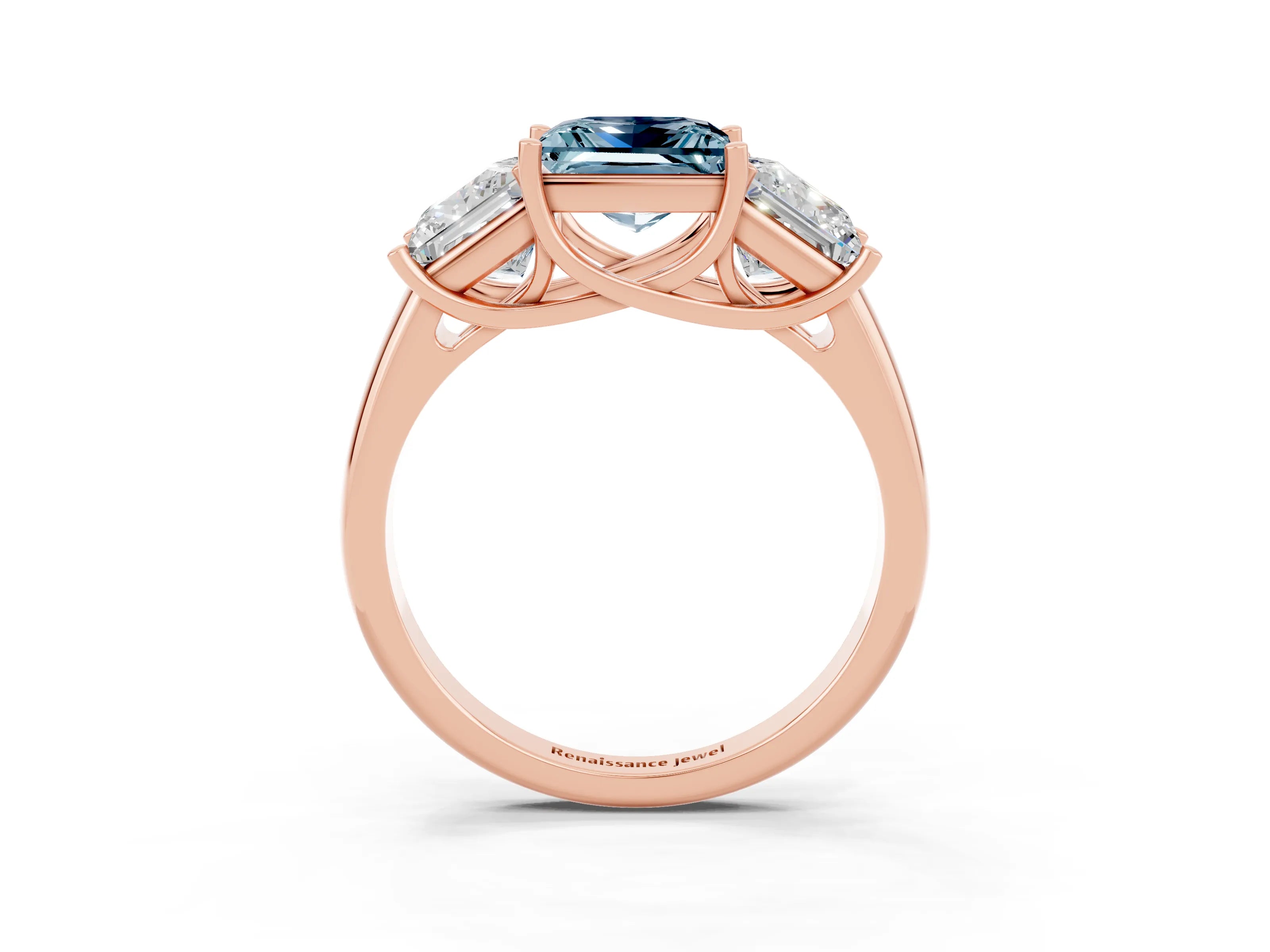 Rose gold Three-Stone Princess Cut Aquamarine Engagement Ring with Prong Setting_3
