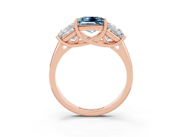 Rose gold Three-Stone Princess Cut Aquamarine Engagement Ring with Prong Setting
