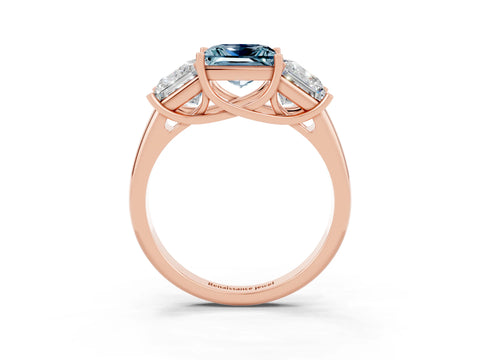 Rose gold Three-Stone Princess Cut Aquamarine Engagement Ring with Prong Setting_3