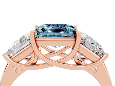 Rose gold Three-Stone Princess Cut Aquamarine Engagement Ring with Prong Setting_4