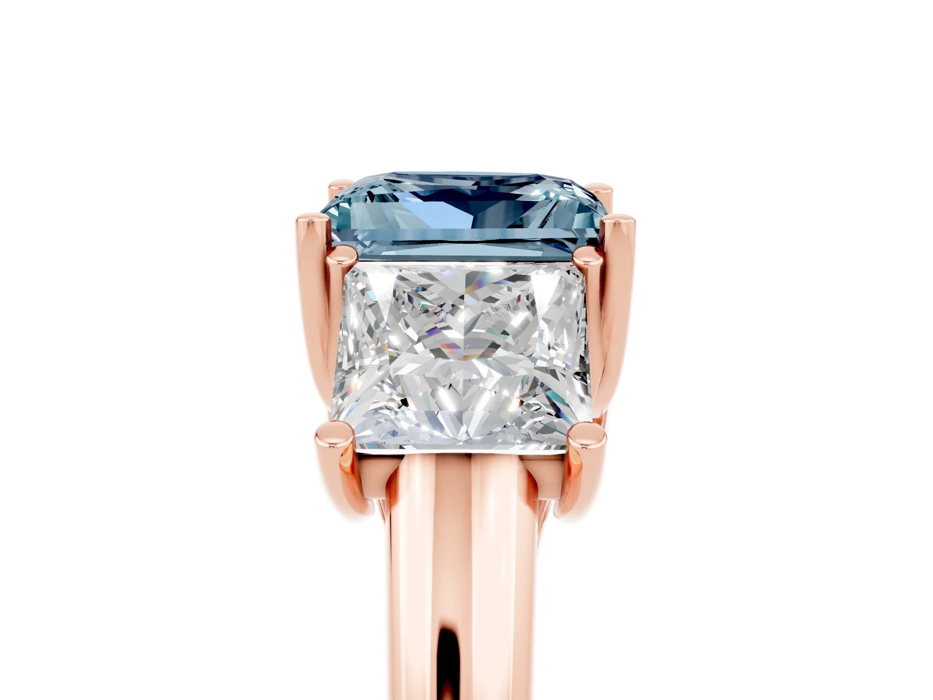 Rose gold Three-Stone Princess Cut Aquamarine Engagement Ring with Prong Setting_5