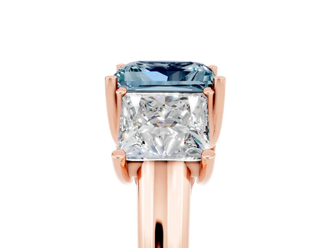 Rose gold Three-Stone Princess Cut Aquamarine Engagement Ring with Prong Setting_5