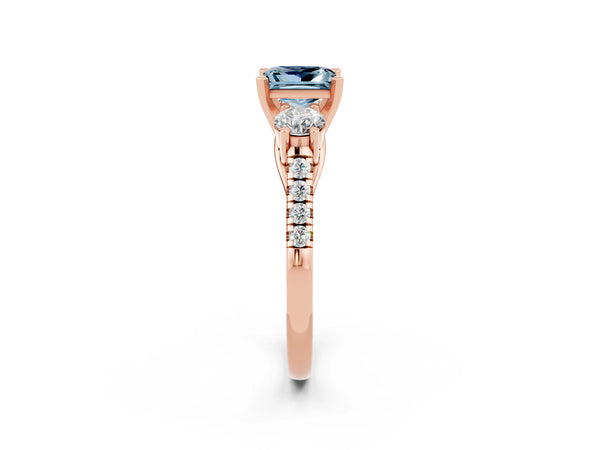 Rose gold Three-Stone Princess Cut Aquamarine Pavé Band with Four-Prong Setting