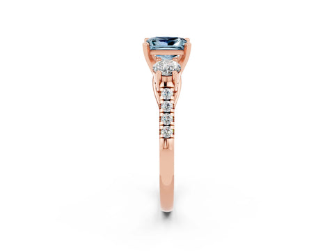 Rose gold Three-Stone Princess Cut Aquamarine Pavé Band with Four-Prong Setting_2