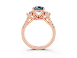Rose gold Three-Stone Princess Cut Aquamarine Pavé Band with Four-Prong Setting_3