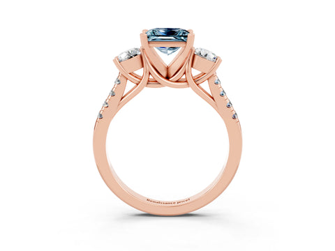 Rose gold Three-Stone Princess Cut Aquamarine Pavé Band with Four-Prong Setting_3