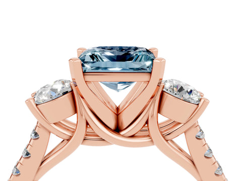 Rose gold Three-Stone Princess Cut Aquamarine Pavé Band with Four-Prong Setting_4