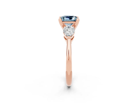Rose gold Three-Stone Princess Cut Aquamarine Ring with Pear Side Stones and Four-Prong Setting_2