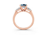 Rose gold Three-Stone Princess Cut Aquamarine Ring with Pear Side Stones and Four-Prong Setting_3