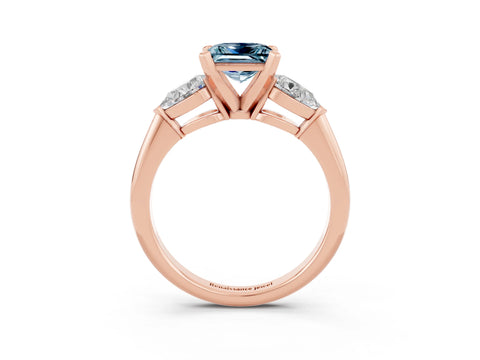 Rose gold Three-Stone Princess Cut Aquamarine Ring with Pear Side Stones and Four-Prong Setting_3
