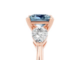 Rose gold Three-Stone Princess Cut Aquamarine Ring with Pear Side Stones and Four-Prong Setting_5