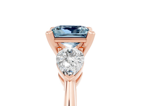 Rose gold Three-Stone Princess Cut Aquamarine Ring with Pear Side Stones and Four-Prong Setting_5