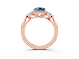 Rose gold Three-Stone Princess Cut Aquamarine Ring with Pear  Side Stones in Four-Prong Setting_15