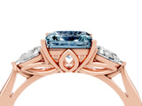 Rose gold Three-Stone Princess Cut Aquamarine Ring with Pear  Side Stones in Four-Prong Setting_16